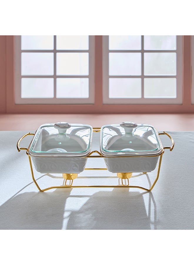 Home Box Noor Luxe Twin Food Warmer White and Gold - Image 2